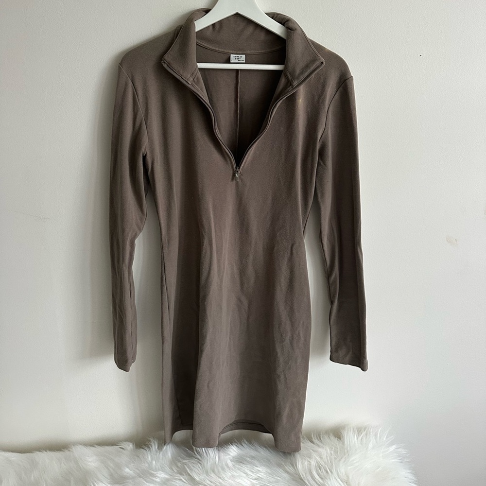 Sunday Best Taupe long sleeve mini dress.